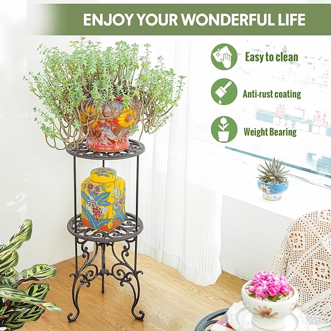 Sungmor Heavy Duty Cast Iron Potted Plant Stand, 26-Inch 2 Tiers Metal Planter - Image 6