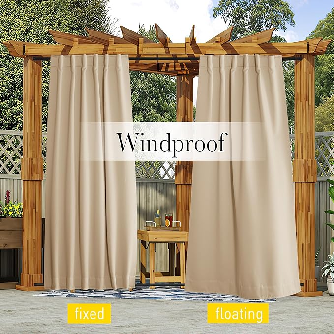 NICETOWN 2 Panels Outdoor Curtains Waterproof Pocket & Back Tab on Top & Bottom - Image 5