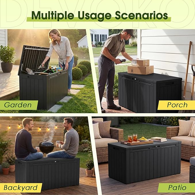 Devoko 100 Gallon Outdoor Storage Box, Waterproof Resin Deck Box - Image 5