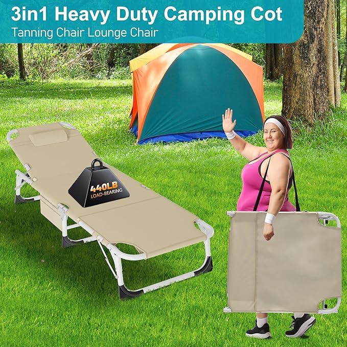 ABORON Heavy Duty Tanning Chair, Outdoor 5-Position Folding Chaise Lounge Chair - Image 7