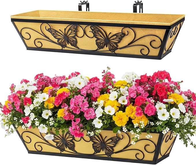 2 Pack 24 Inch Window Boxes Planter Railing Planters Box by KarlliuHOMEGARDEN