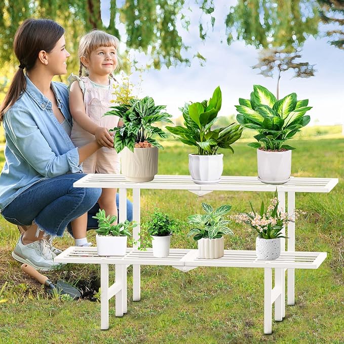 2 Tier Metal Plant Stand Outdoor Indoor, Separated Tiered Outdoor Folding Plant - Image 7