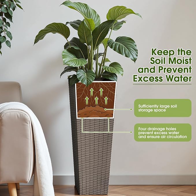 Devoko Resin Tall Planters for Outdoor Plants Set of 2, Large Taper Outdoor - Image 3