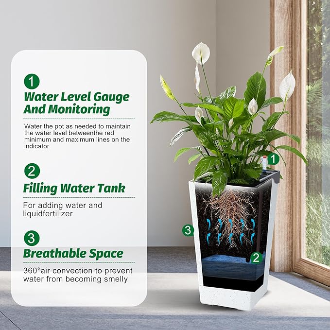 GarveeLife 22.5" Tall Planters Set of 2, Outdoor&Indoor Black Planter Pots - Image 3