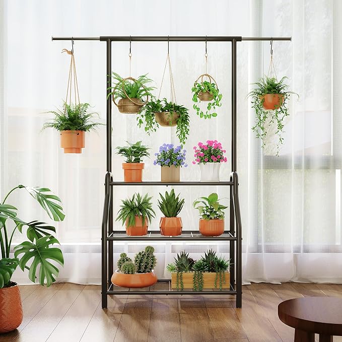 Plant Stand Indoor Outdoor, 3-Tier Heavy Duty Metal Hanging Plant Shelf - Image 6