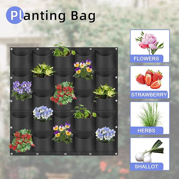 25 Pockets Hanging Planter Bags, Hanging Vertical Wall Mounted Plant Planting - Image 4