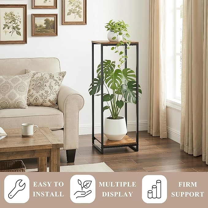 34" Tall Plant Stand Indoor, 2-Tier Modern Plant Shelf, Corner Flower Pot - Image 2