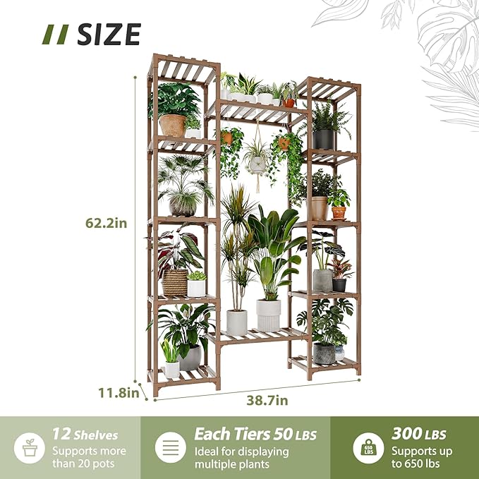 Plant Stand Indoor Outdoor 62.2“ Tall Plant Shelf Large Tiered Flower Stands - Image 6