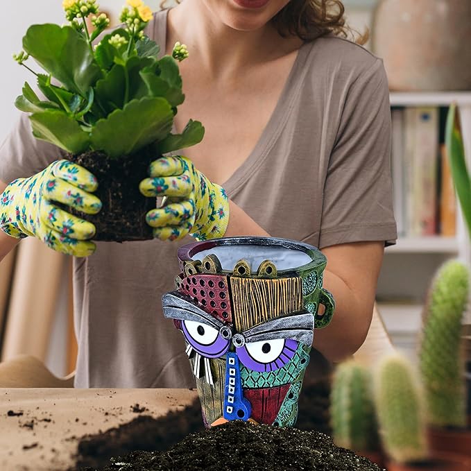 Abstract Face Planter Pots for Plants, Hand-Painted Colorful Flower Pots - Image 5