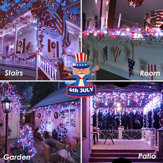 4th of July Decorations Red White and Blue Lights, 200 LED 66FT String Light - Image 7
