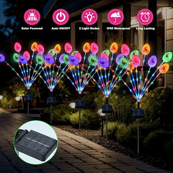 Lmtocs Solar Easter Decorations Outdoor Stake Lights, 2 Packs 16LED Solar Egg - Image 3