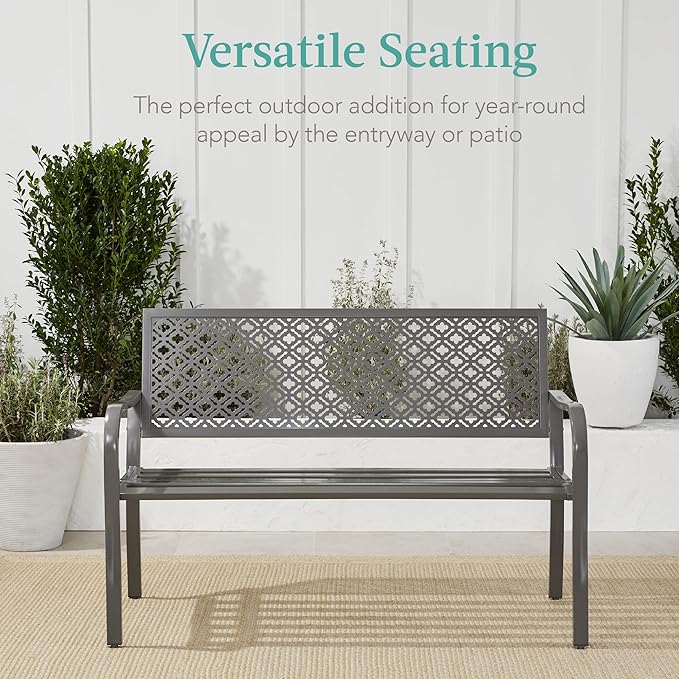 Best Choice Products Outdoor Bench 2-Person Metal Steel Benches Furniture - Image 6