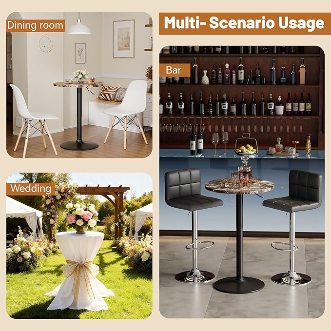 Flamaker Round Bistro Pub Table 23.6 Inch Height Adjustable 360° Swivel Bar - Image 5