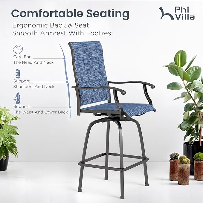 PHI VILLA Outdoor Bar Set, 7 Piece Patio Dining Table and Swivel Bar Stools - Image 5