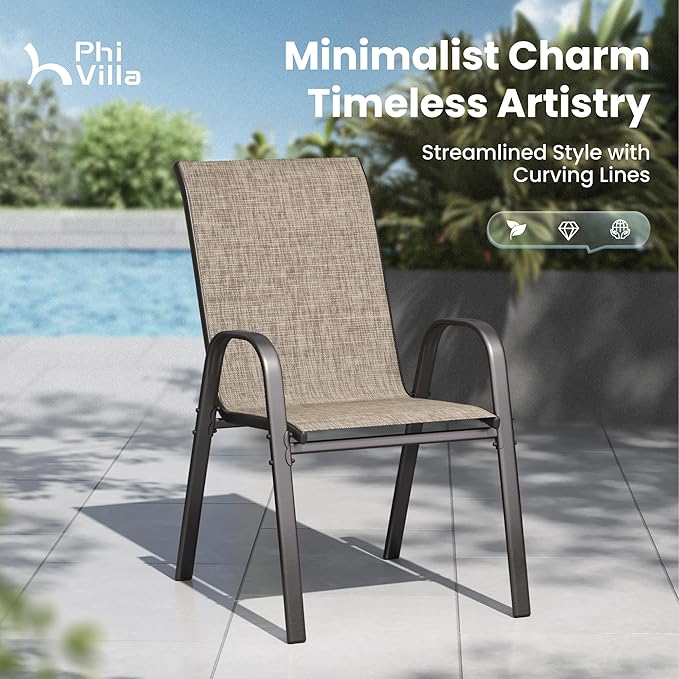 PHI VILLA Patio Chairs Set of 6, Outdoor Stackable Dining Chairs - Image 8