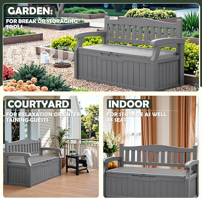 Flamaker 80 Gallon Storage Bench Outdoor Indoor, Durable All-Weather Seating - Image 4
