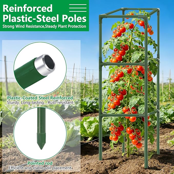 6 Pack Square Tomato Cages, 49.2" Large Upgraded Heavy Duty Steel Tomato - Image 3