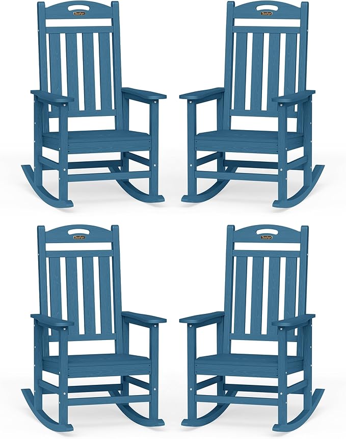 Oversized Outdoor Rocking Chairs Set of 4, High Back Porch Rocking Chair by Suunyn