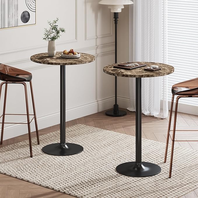 Flamaker Round Bistro Pub Table Modern Style Metal Base MDF Top Cocktail Bar - Image 2