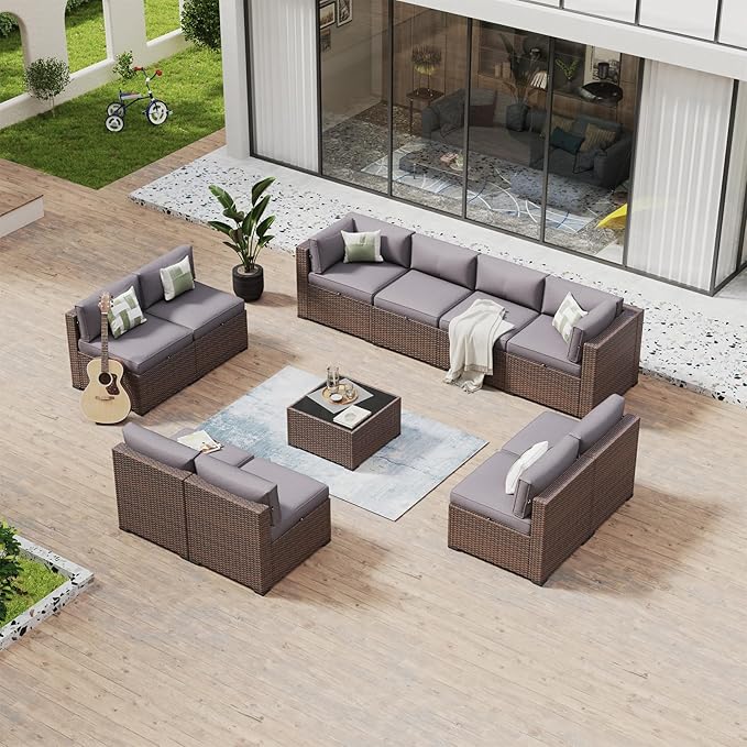 Aoxun 11 Piece Patio Furniture Set Wicker Rattan Patio Conversation Set Outdoor - Image 9