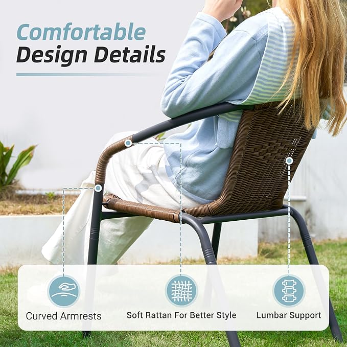 Amopatio Outdoor Dining Chairs Set of 4, Stackable Patio Chairs, Rattan Wicker - Image 4
