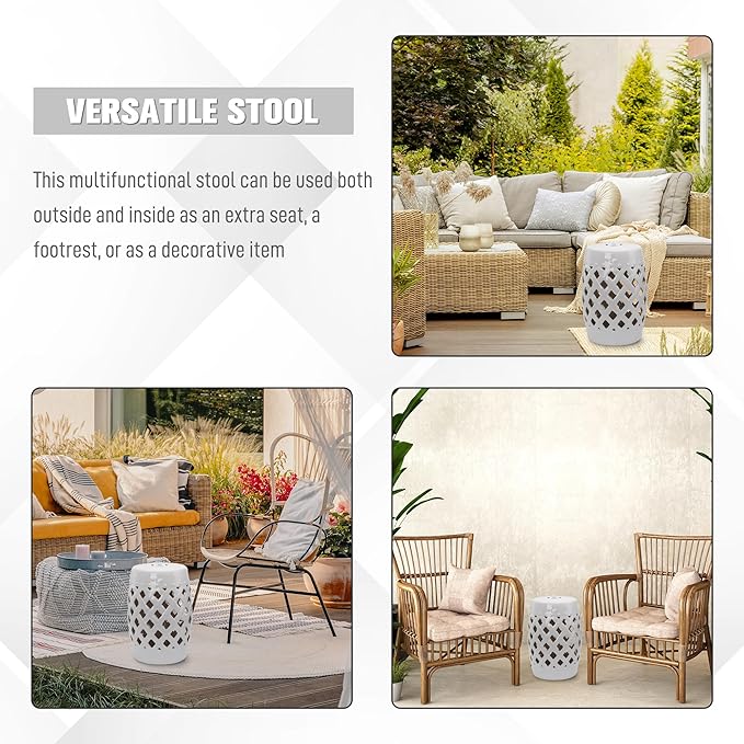Outsunny 13" x 18" Ceramic Garden Stool - Image 5