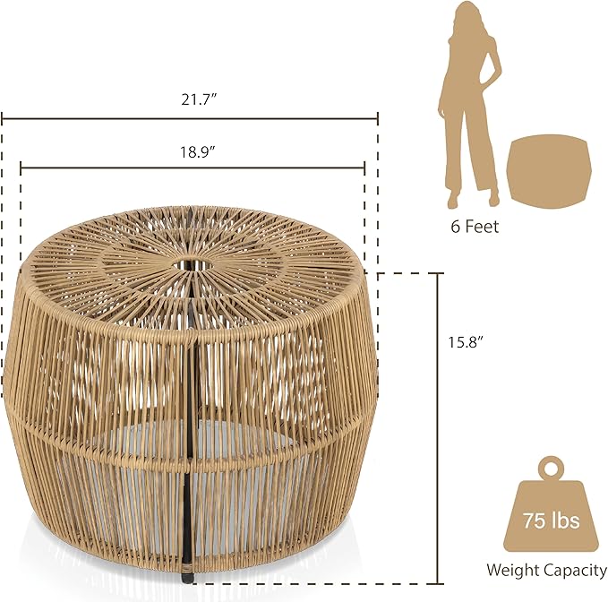 Furniture of America Ysar Boho Rattan Round Coffee Table Outdoor - Image 2