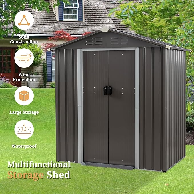 Vongrasig Outdoor Storage Shed, 6 x 4 FT Outside Metal Garden Shed - Image 6