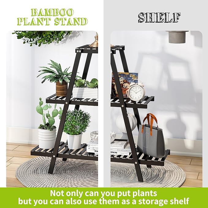 BMOSU Plant Stand Bamboo for Indoor Outdoor Tiered Plant Shelf 8 Potted Flower - Image 3