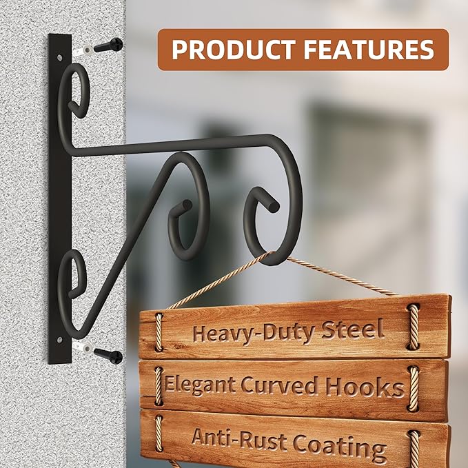 2 Pack 16 Inch Plant Hangers Outdoor Bracket, Indoor Wall Mount Metal Heavy - Image 6