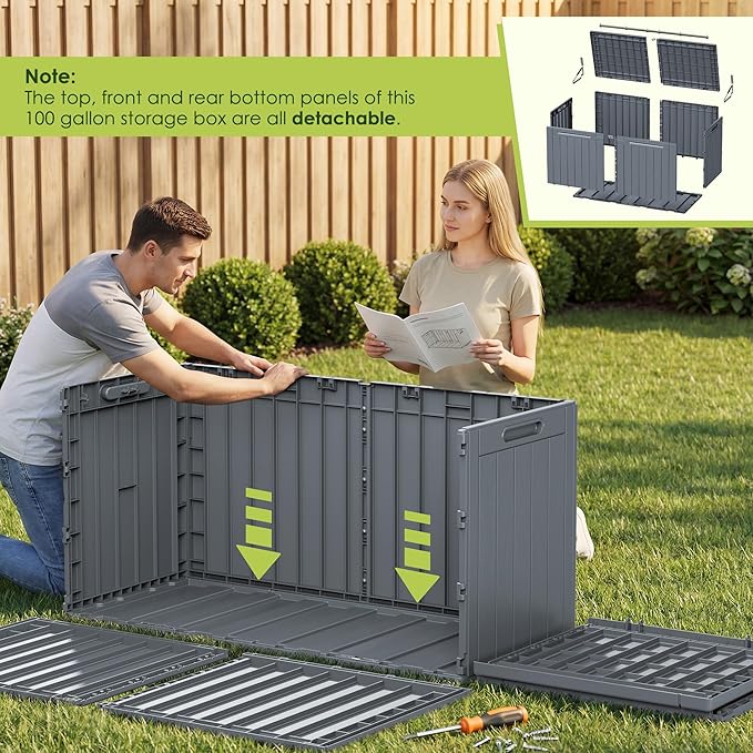 Devoko 100 Gallon Outdoor Storage Box, Waterproof Resin Deck Box - Image 6