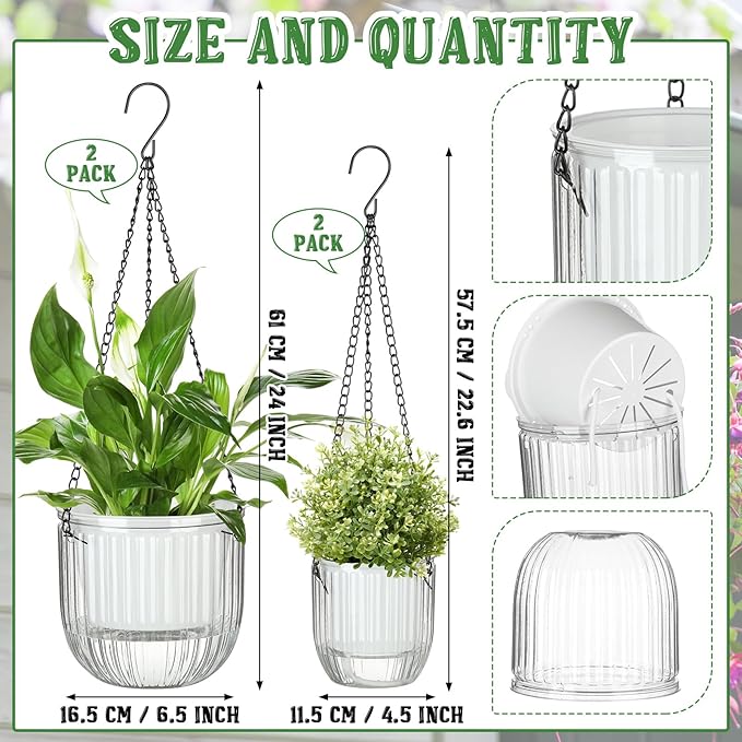 Maxcheck 4 Pcs Self Watering Hanging Planters Indoor Gift 6.5'' 4.5'' Hanging - Image 2