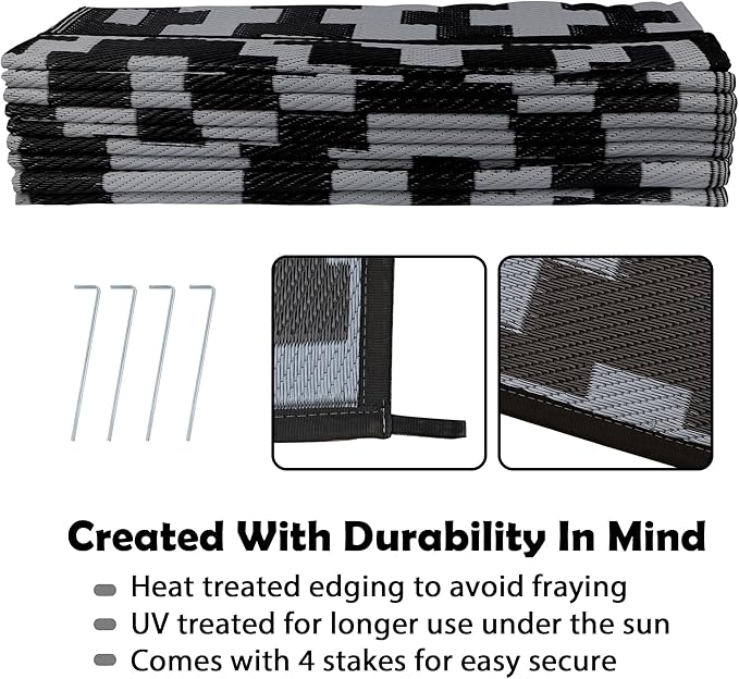 SAND MINE Waterproof Outdoor Rug 9x18 ft, Plastic Reversible Rug, Modern Area - Image 4