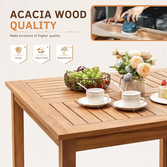 Greesum 5 Piece Patio Dining Set Outdoor Solid Wood Furniture - Image 6