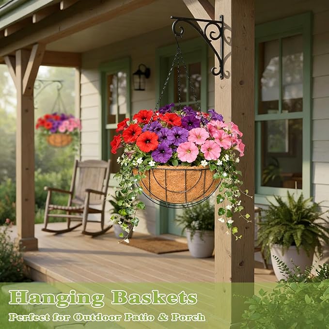 4 Pack 14 Inch Hanging Baskets for Plants Outdoor Metal Hanging Planter Hanging - Image 6