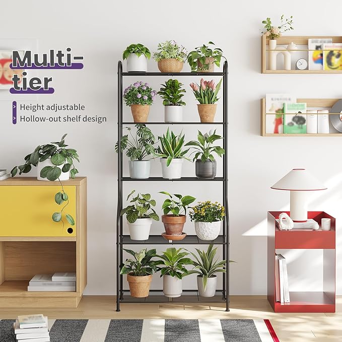 5-Tier Corner Plant Stand, Metal Black Flower Pot Rack, Indoor Outdoor Heavy - Image 3