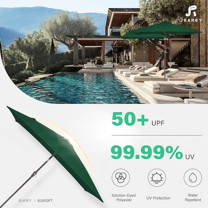 JEAREY 6.5x10 ft Rectangular Patio Umbrellas Rectangle Outdoor Umbrella - Image 5