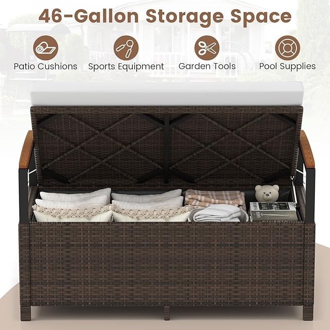 RELAX4LIFE Wicker Outdoor Storage Bench - Image 3