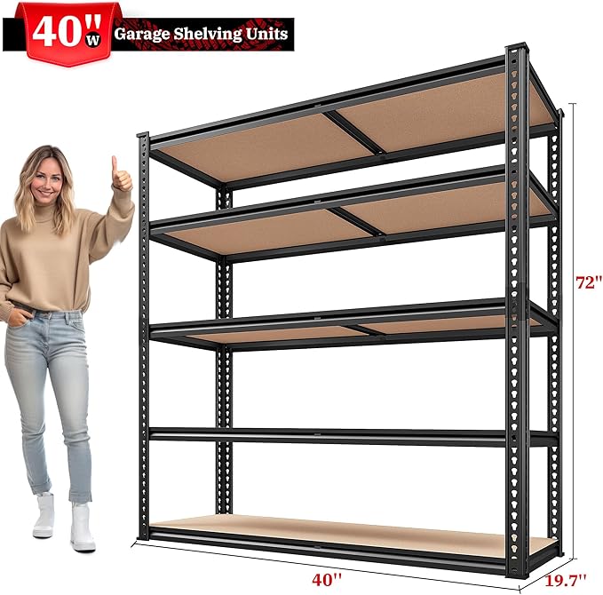 REIBII 40" W Garage Shelving 2500LBS Storage Shelves 72" H Metal Shelving 5 - Image 3