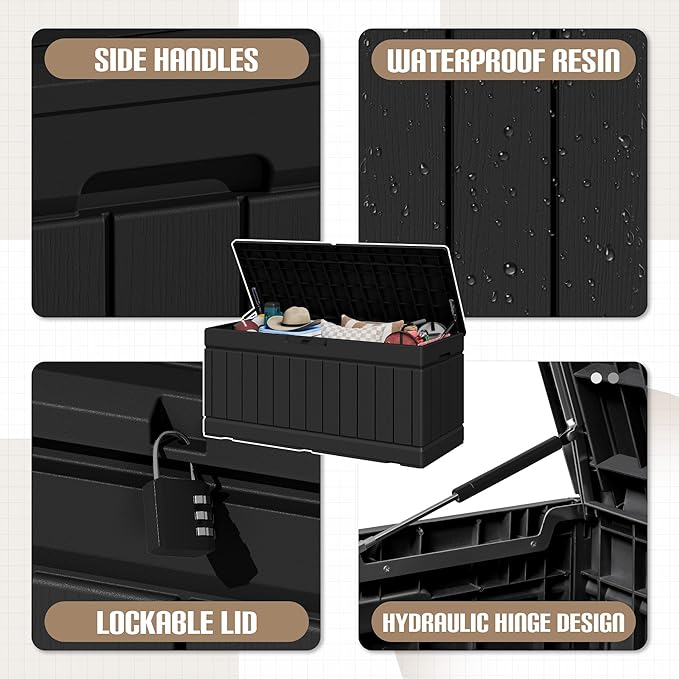 JUMMICO 78 Gallon Outdoor Deck Box Large Resin Storage Box - Image 2