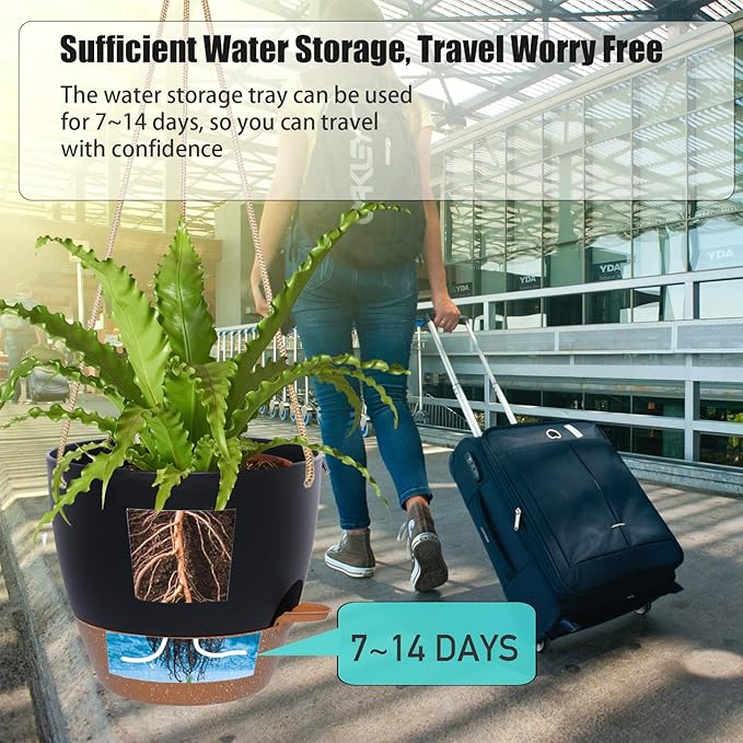 8 inch Hanging Planters, 2 Pack Self Watering Hanging Pots - Image 3