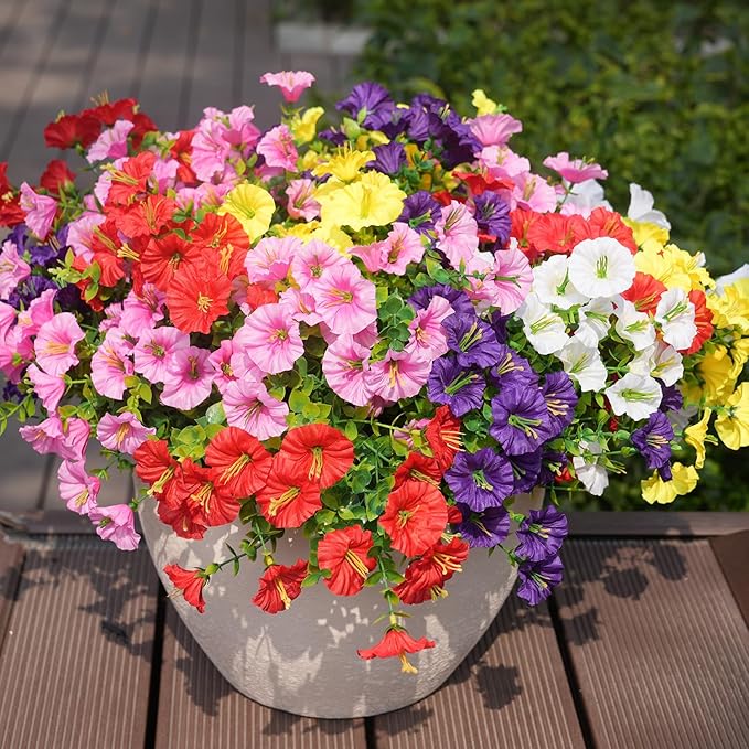 Artificial Flowers for Outdoors, UV Resistant Fake Silk Morning Glory, - Image 2