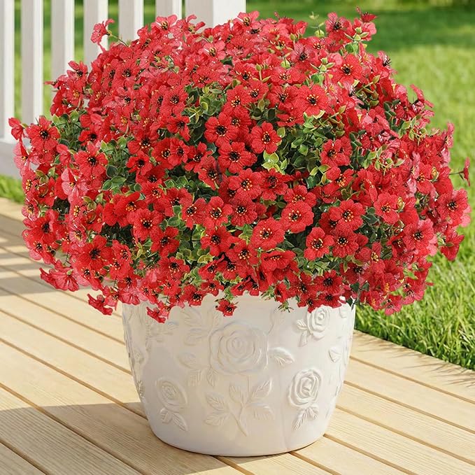 Artificial Flowers for Outdoor, Silk Flowers No Fade Fake Plastic Flowers UV by LetuoClipsClipsandHooks