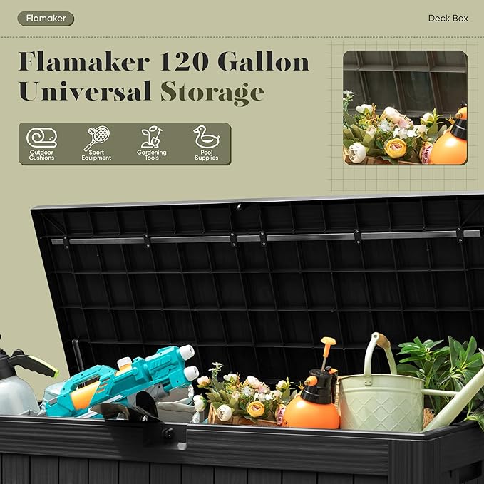 Flamaker Resin Deck Box 120 Gallon Waterproof Large Outdoor Indoor Storage Box - Image 5