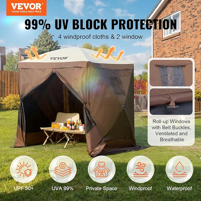 VEVOR Pop Up Gazebo Tent, Pop-Up Screen Tent 4 Sided Canopy Sun Shelter - Image 2