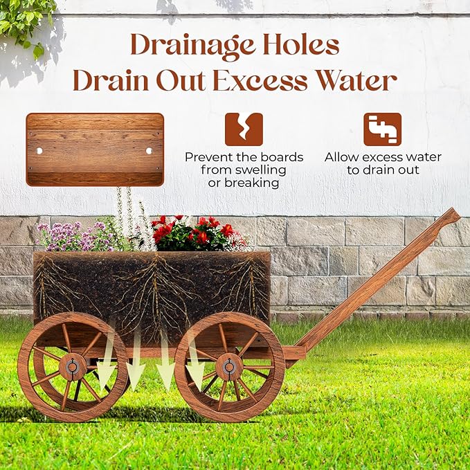 Wood Wagon Planter for Outdoor Balcony Decor - Image 4