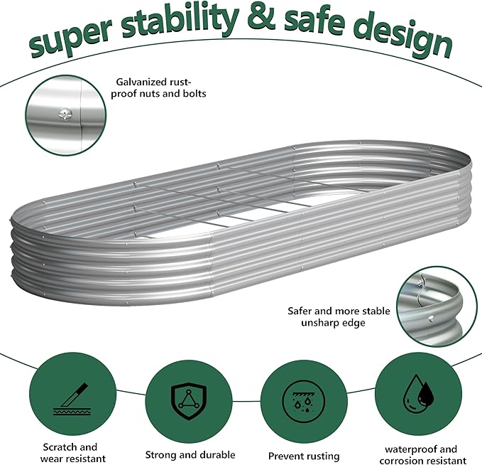 2PCS 12x4x1FT Galvanized Raised Garden Bed Kit, Vegetable Boxes-Oval Metal - Image 2