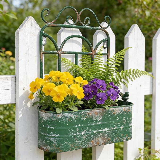 Rustic Metal Wall Planter Vintage Wall Mounted Flower Pot Distressed Wall - Image 7
