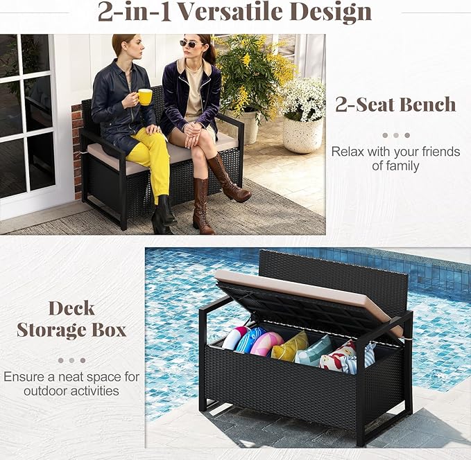 RELAX4LIFE Wicker Outdoor Bench - Image 4