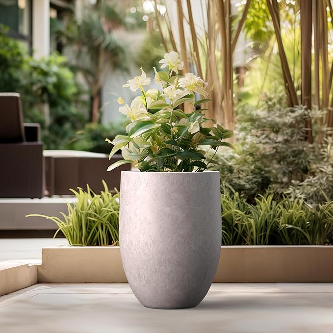 Kante Tall Concrete Planter, 21.7-Inch Height Light Gray Large Indoor Outdoor - Image 5
